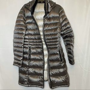Andrew Marc Lightweight Packable Down Puffer Jacket Coat Grey Silver Shiny XL